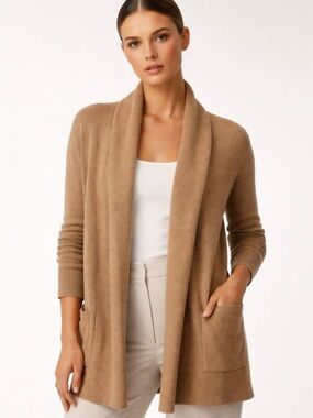 Aritzia Babaton XS Beekman Cardigan Cashmere Merino Camel Open Front